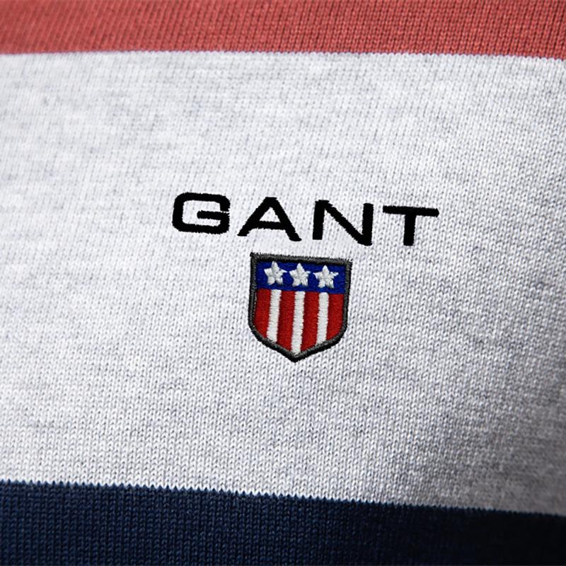 Gant Autumn Embroidery New Men's Long Sleeved Polo Collar Sweater Slim Fit Lapel Striped Patchwork Knit Sweater
