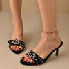 Polka Dots Knot Peep Toe Mules Slippers Stiletto High Heel Satin Sexy Fashion Women's Summer Slides Banquet Party Black 2025 New