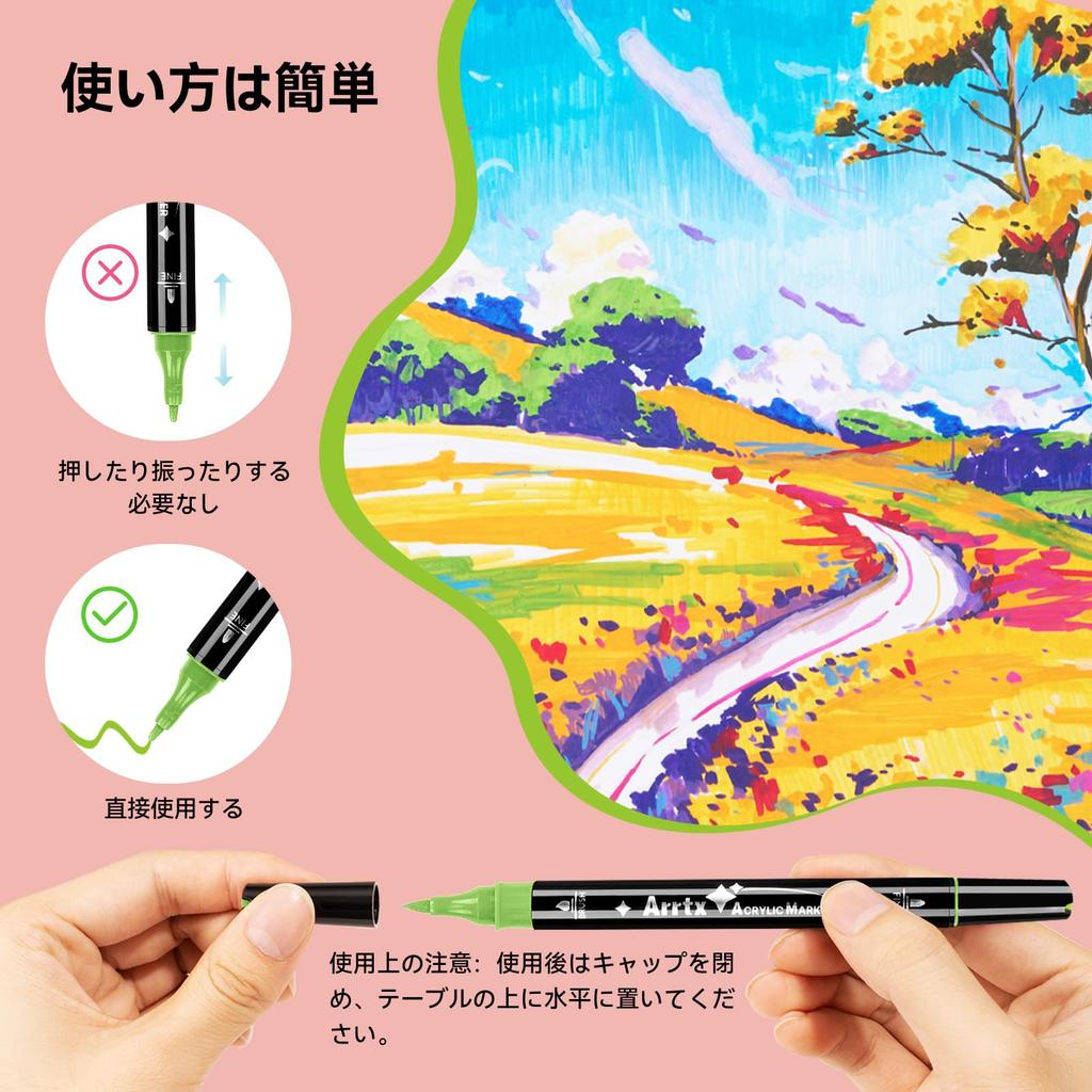 Arrtx Acrylic Set Fine Brush Tip Compatible with and Plastic Scrapbooking and Card Decoration For Professionals and DIY Markers, 112-Color 2-Way &