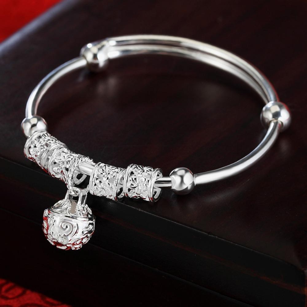 Braccialetto per Bambino Placcato Argento Campanellino Bracciale Regalo per Neonato Ragazzi Ragazze Battesimo Infantile Regalo di Compleanno