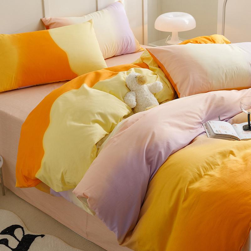 Sanfte Morandi-Farbverlaufs-Waschbaumwoll-Bettlaken-Vierteiliges Set Unifarbener Bettbezug Dreiteiliges Set Bettbezug