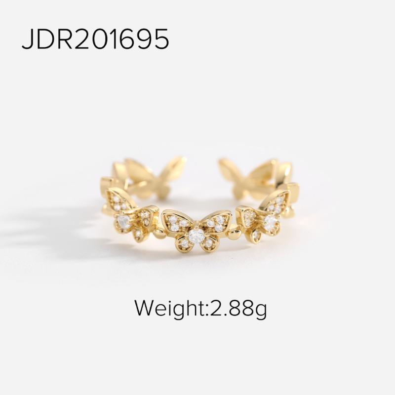 Vacuum Electroplated Gold Small Ornaments, Brass Strip with Zircon Jewelry, Shiny Full Women's Open Ring Jewelry.