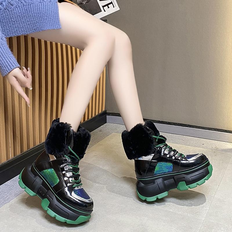 Fashion Fashion Women Chunky 8CM Platform Motorcycle Boots White Lace Up Thick Bottom Shoes Woman Autumn Winter Ankle Botas De Mujer