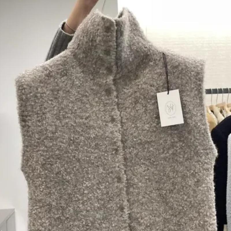 Frühling 2025 Damen Strick-Offener Cardigan Pullover Stehkragen Ärmellose Weste Designgefühl Koreanisch Lässig Pendler Passform Oberbekleidung Neu