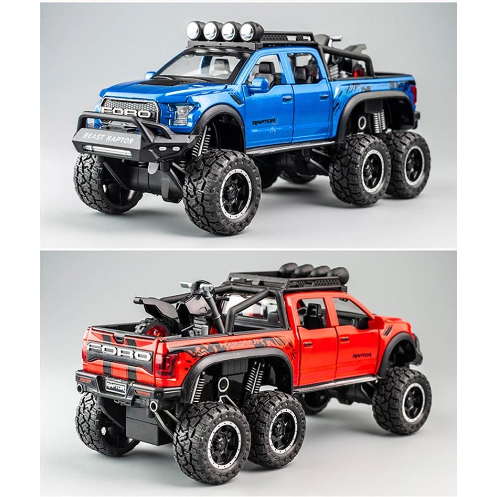 1/28 Ford Raptor F150 Alloy Car Model Diecast Toy Metal Modified Off-Road Vehicles Car Model Sound Light Collection Kids Gifts