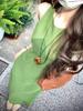 Retro Sleeveless Green Mori-style Summer Dress with Waist-cinching Slim Fit