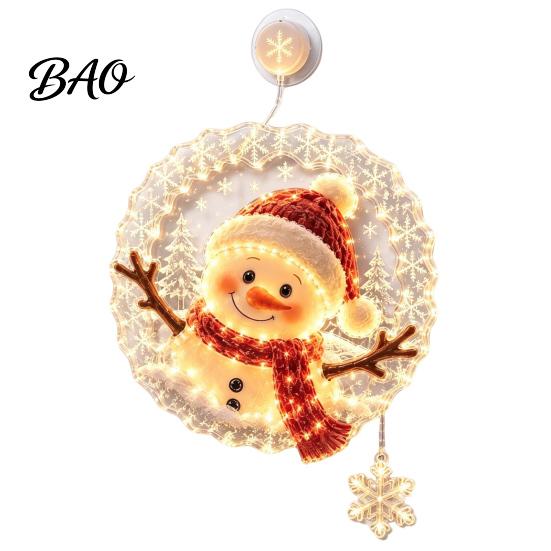 Santa Claus Window Light Christmas Suction Cup Light, Xmas Tree Glass Mirror Hanging Snowman Ornament, Holiday Party Acrylic Decor Soft Glow