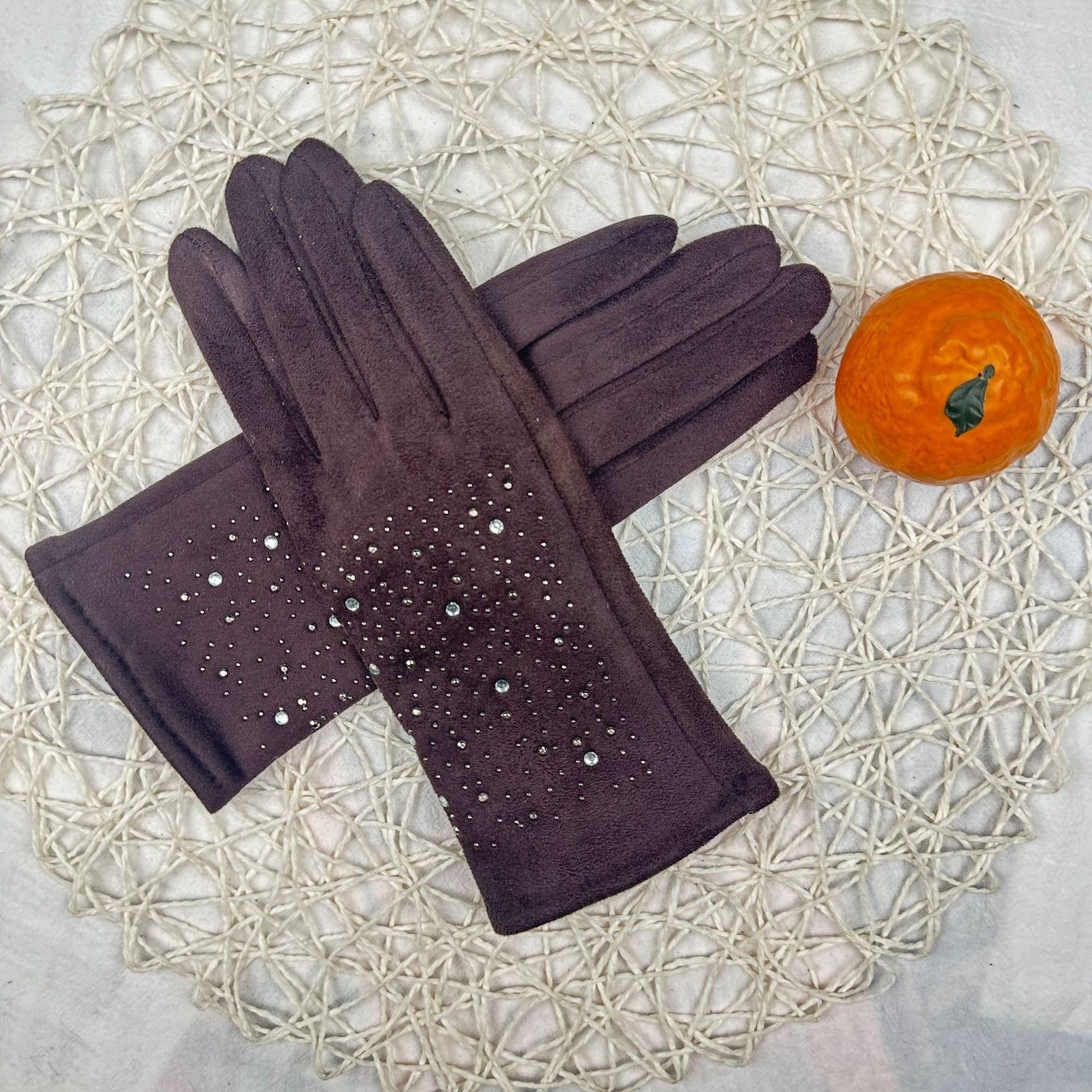 

Замшевые перчатки ветрозащитные и теплые, флисовая утолщенная модель Bright Diamond, женские перчатки для сенсорного экрана для езды на велосипеде и вождения темно-коричневого