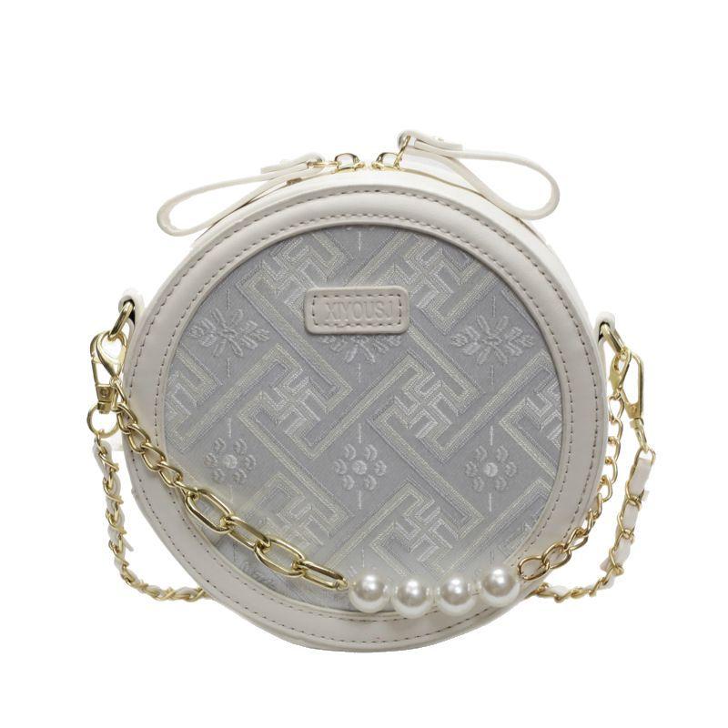 This Year, New Chinese Light Luxury Embroidered Small Round Bags Are Popular, Women's Leisure National Style High-end Texture Chain Messenger Bags.