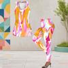 Women Plus Size Printed Two Piece Outfit Scoop Neck Sleeveless Tank Top And Fitted Pants
