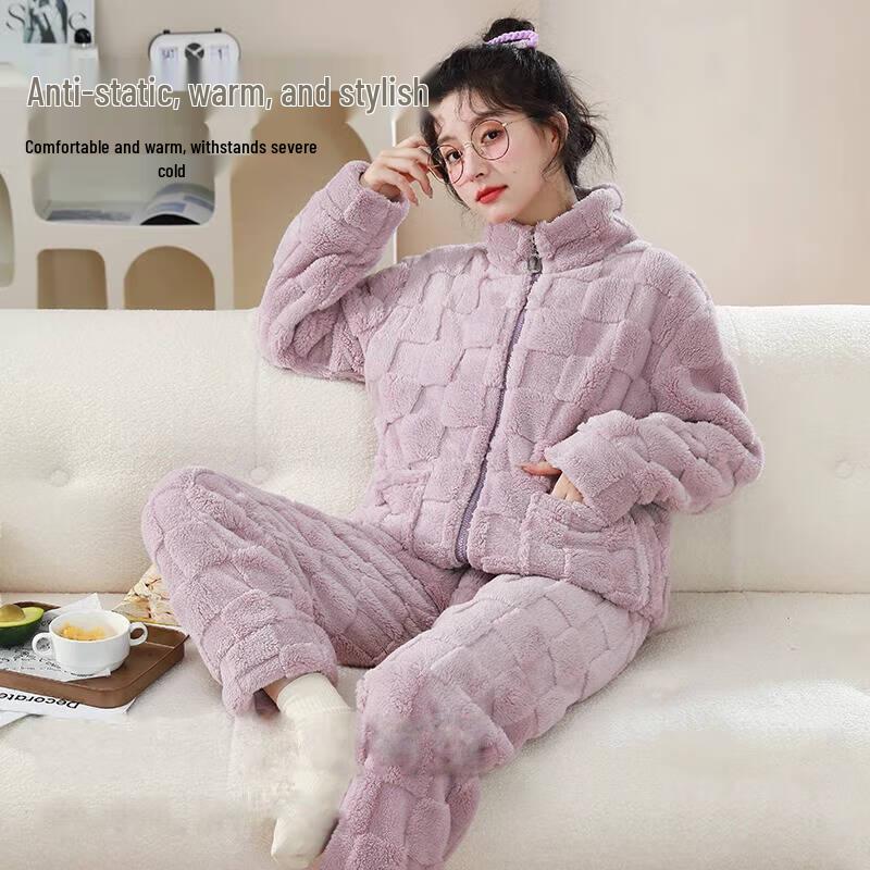 Langsha Women's Winter Coral Fleece Loungewear Set