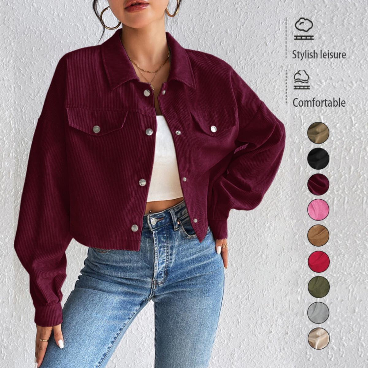 

Темпераментный приталенный короткий кардиган на молнии с лацканом и вельветовая куртка M фуксия