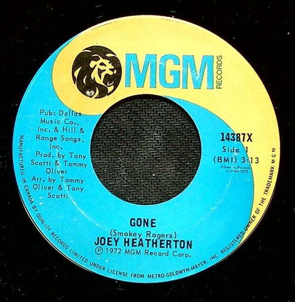 

7inch Record JOEY HEATHERTON - Gone / The Road I Took To You (Piec 14387X MGM 1972 Canada Rock Used