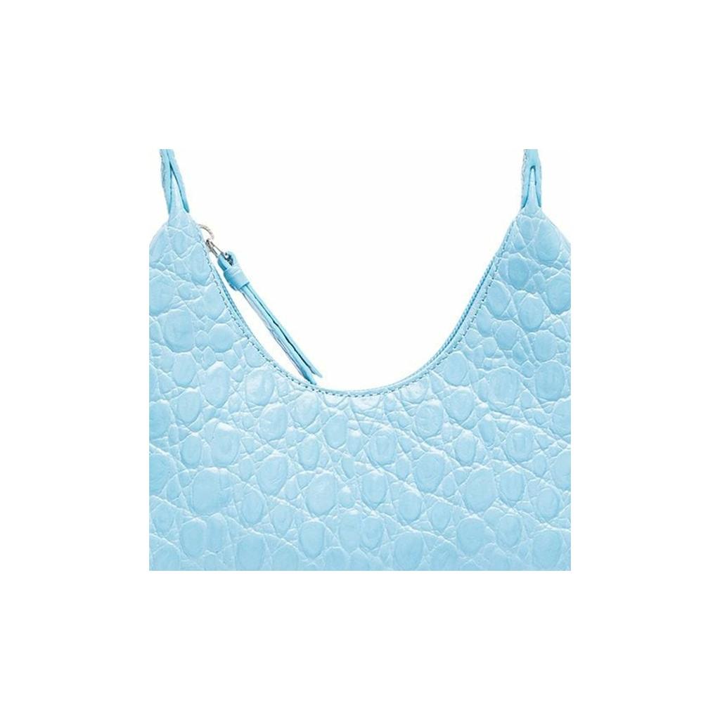 By Far Baby Amber Series Leather Vintage Crocodile Pattern Half Moon Bag Women handbags Light-Blue 21CRBASLGNDSMA