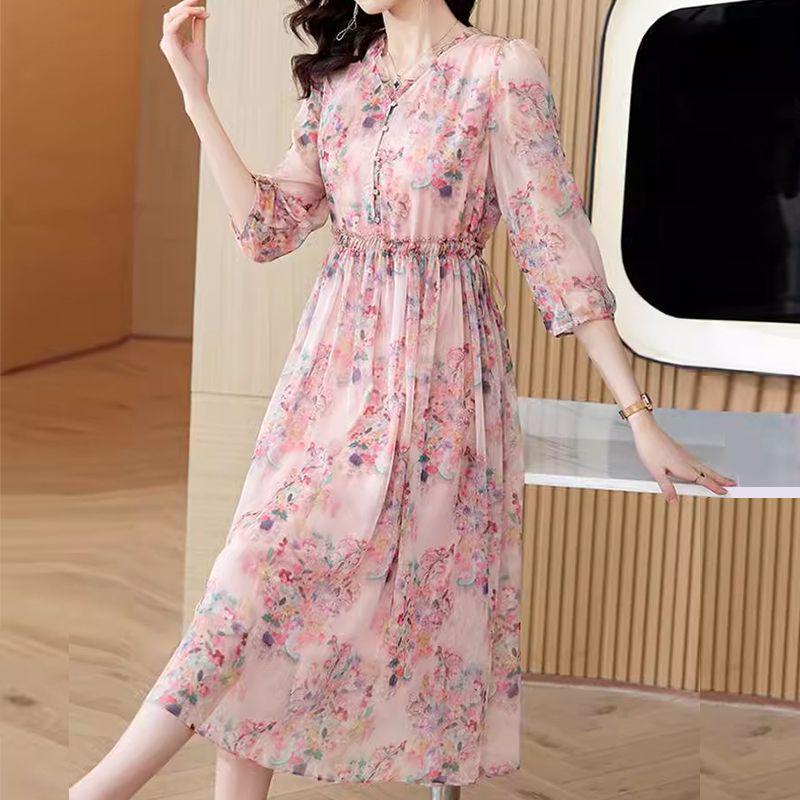 Elegant Wide-Waisted Floral Dress for Women - Slimming Summer 2026 Tummy-Concealing Skirt