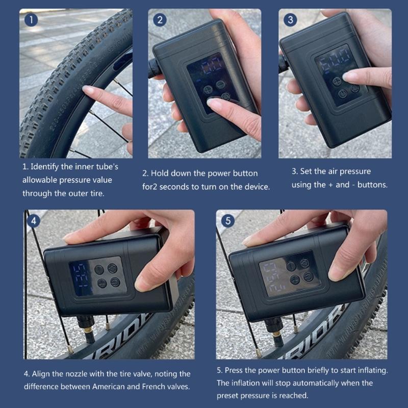 High Accuracy Bike Air Pumps Digital Display Compact Design Lightweight ABS Bike Tire Pumps Fast Inflation Device
