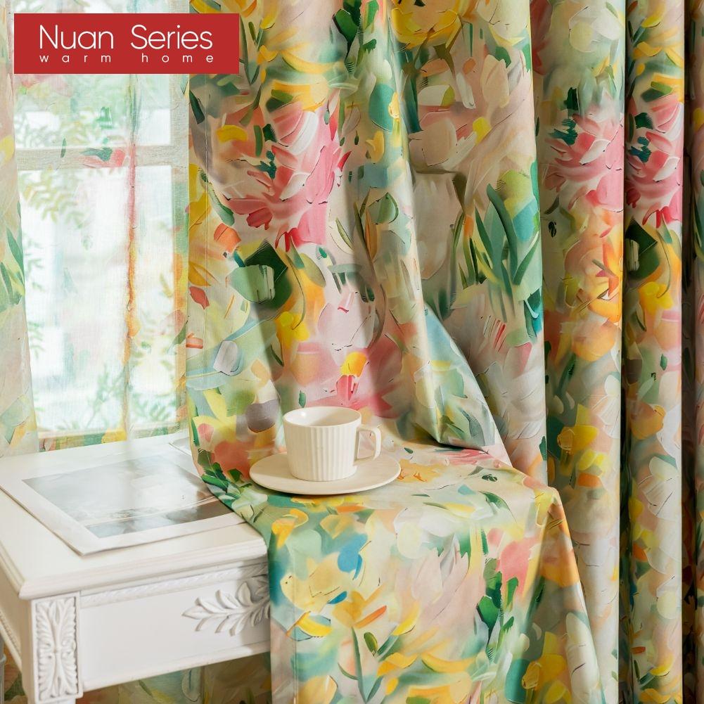 1PC Nuan Series European Pastoral Style Printed Colorful Curtains Full Blackout Curtains for Bedroom Living Room Balcony Window for Home Decor