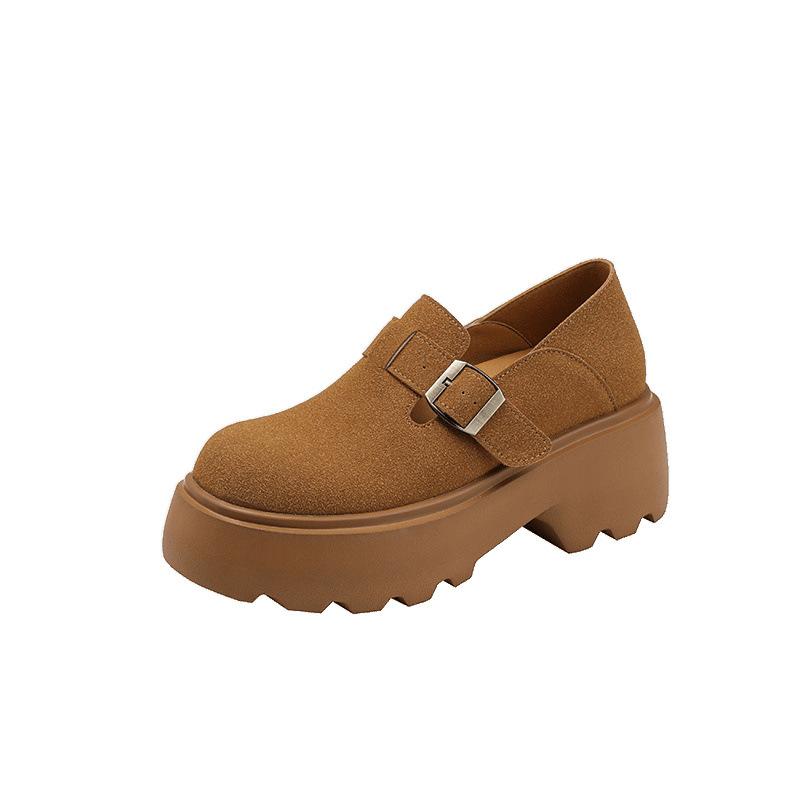 Inner height increase women's spring new retro Maillard soft-soled Boken single shoes all-inclusive platform toast shoes