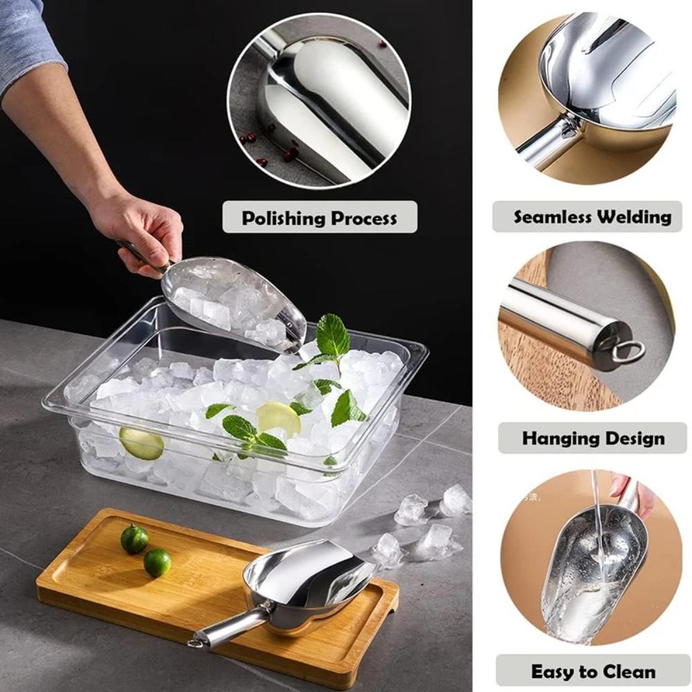 Metal Ice Scoop Stainless Steel Food Candy Scoop for Cookie Flour Pet Dog Food Dishwasher Safe Kitchen Tools Bar Party Supplies