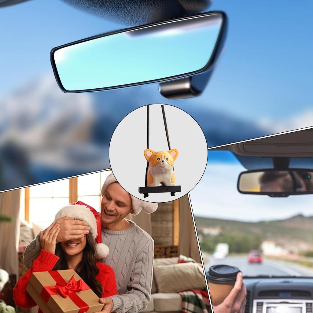 Swinging Dog Car Ornament, Resin Animal Car Charm, Funny Rearview Mirrors Ornament, Car Decoration,