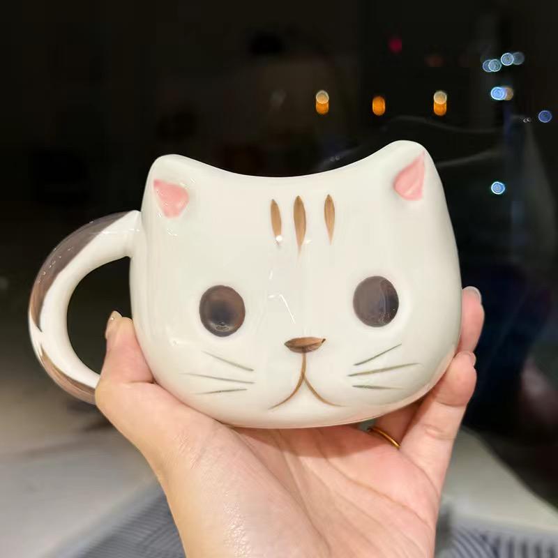 430ML Cartoon Soft and Cute Healing Series Ceramic Water Cup Cute Girl Heart Cat Cup Home Breakfast Cup Oat Mug