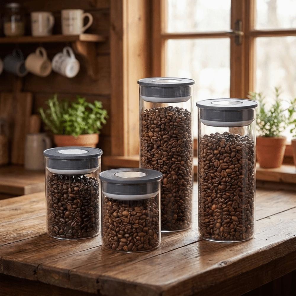 Glass Vacuum Coffee Canisters Transparent Coffee Beans Storage Bottle Grain Storage