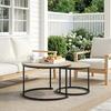 Two-Piece Nesting Coffee Table Set, Oak Veneer, Round with a Diameter of 70 cm, Metal Frame, Modern Style, Suitable for Living Room, Bedroom, Balcony.