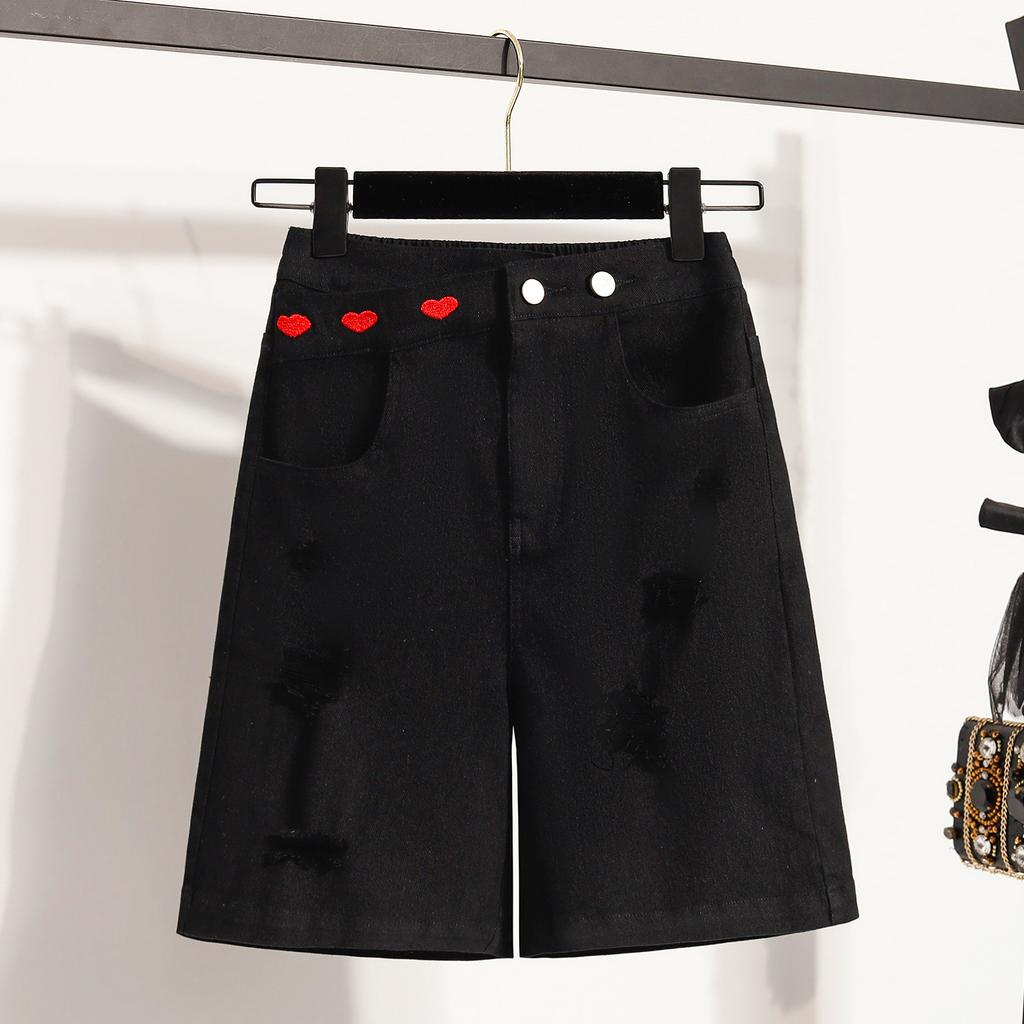 DIMANAF Büyük Beden Kadın Şort Pantolon Yazlık Bol Kot Şort Temel Yüksek Bel Yırtık Pantolon Elastik Bel Maksi