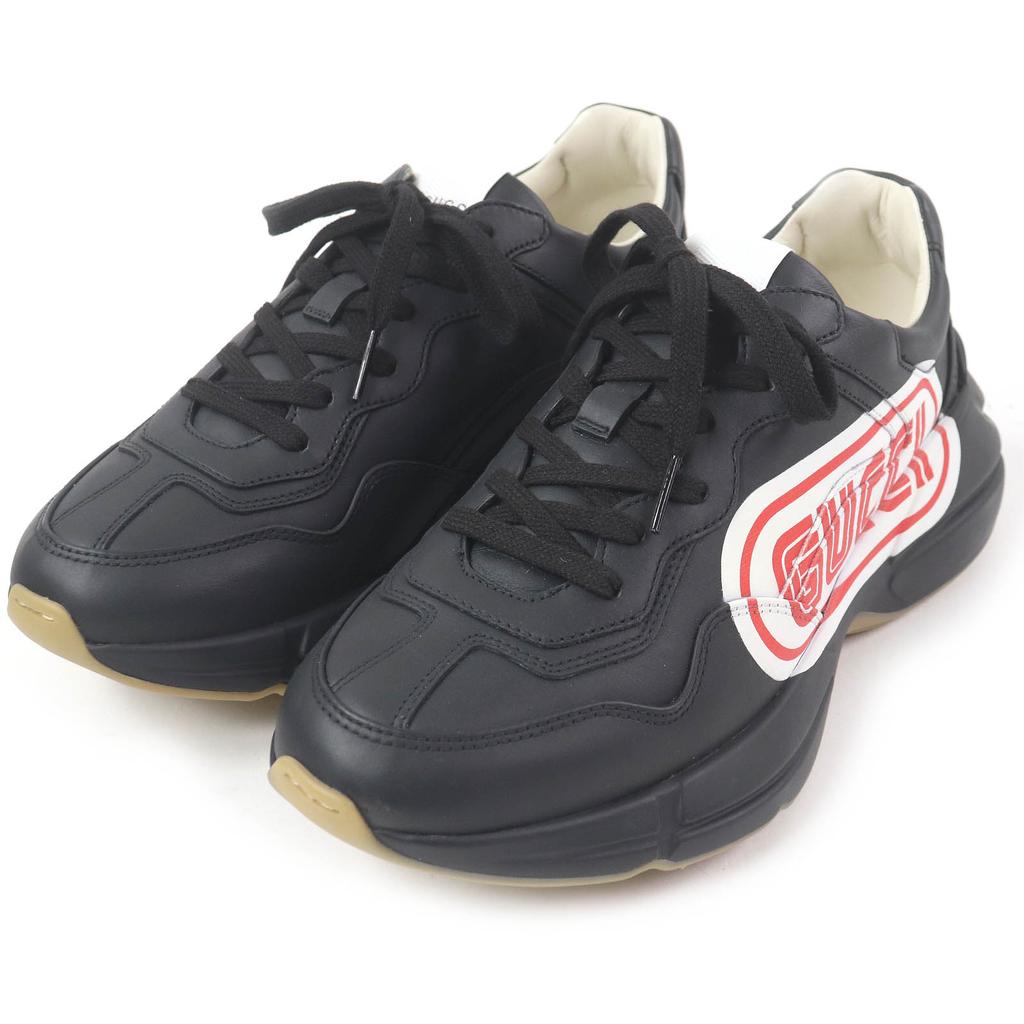 Pristine GUCCI Low cut sneakers Ryton With logo black leather mens 6.5 523609 Used