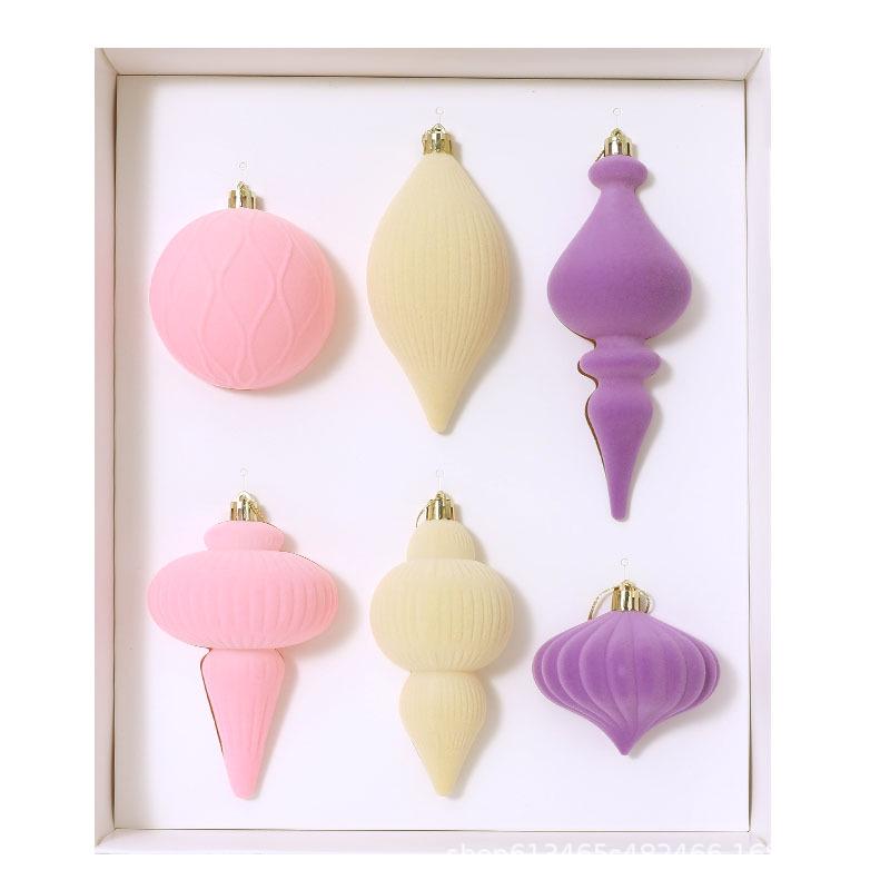 Set of 6 Irregular Mocha Mousse Christmas Tree Flocking Balls