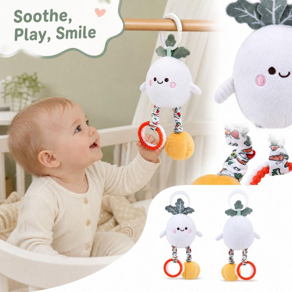Baby Bedside Mobile with Plush Rattles and Soothing Hanging Toys for Car, Bed, Stroller