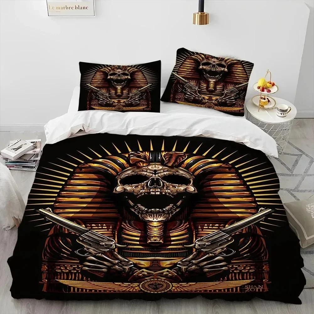 Egyptian Mythology Pharaoh Hieroglyphics Bedding Set Duvet Cover Bed Set Quilt Cover Pillowcase Comforter King Queen Size