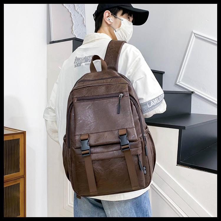 Schoolbag men's new PU soft leather business computer bag men's fashion casual travel bag large capacity student backpack