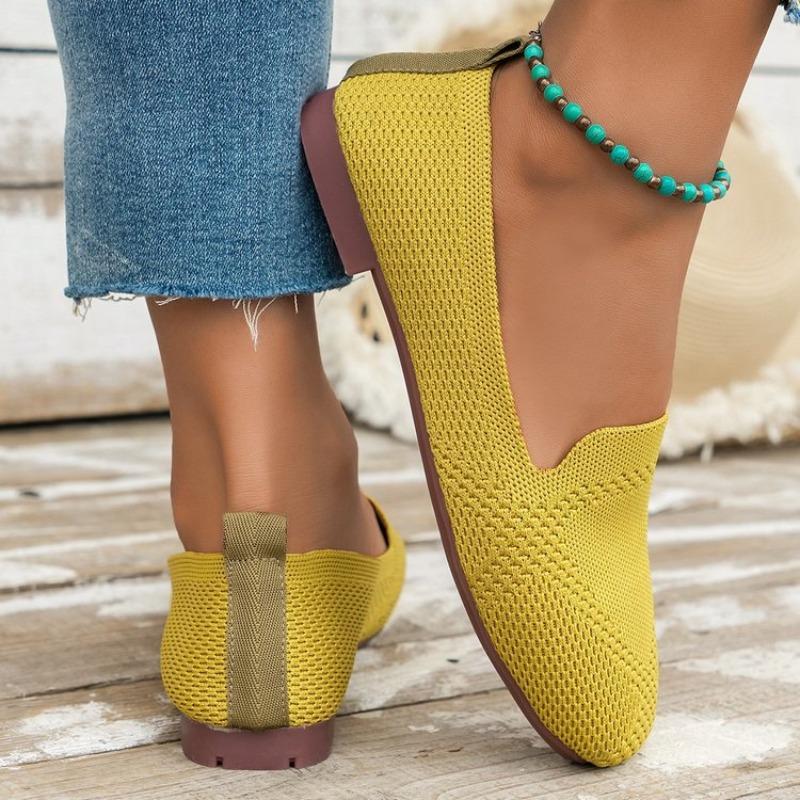 Autumn 2024 New Outwear Solid Color Oversized Shallow Cut Shoes Women's Knitted Comfort Flat Shoes Women Zapatos De Mujer