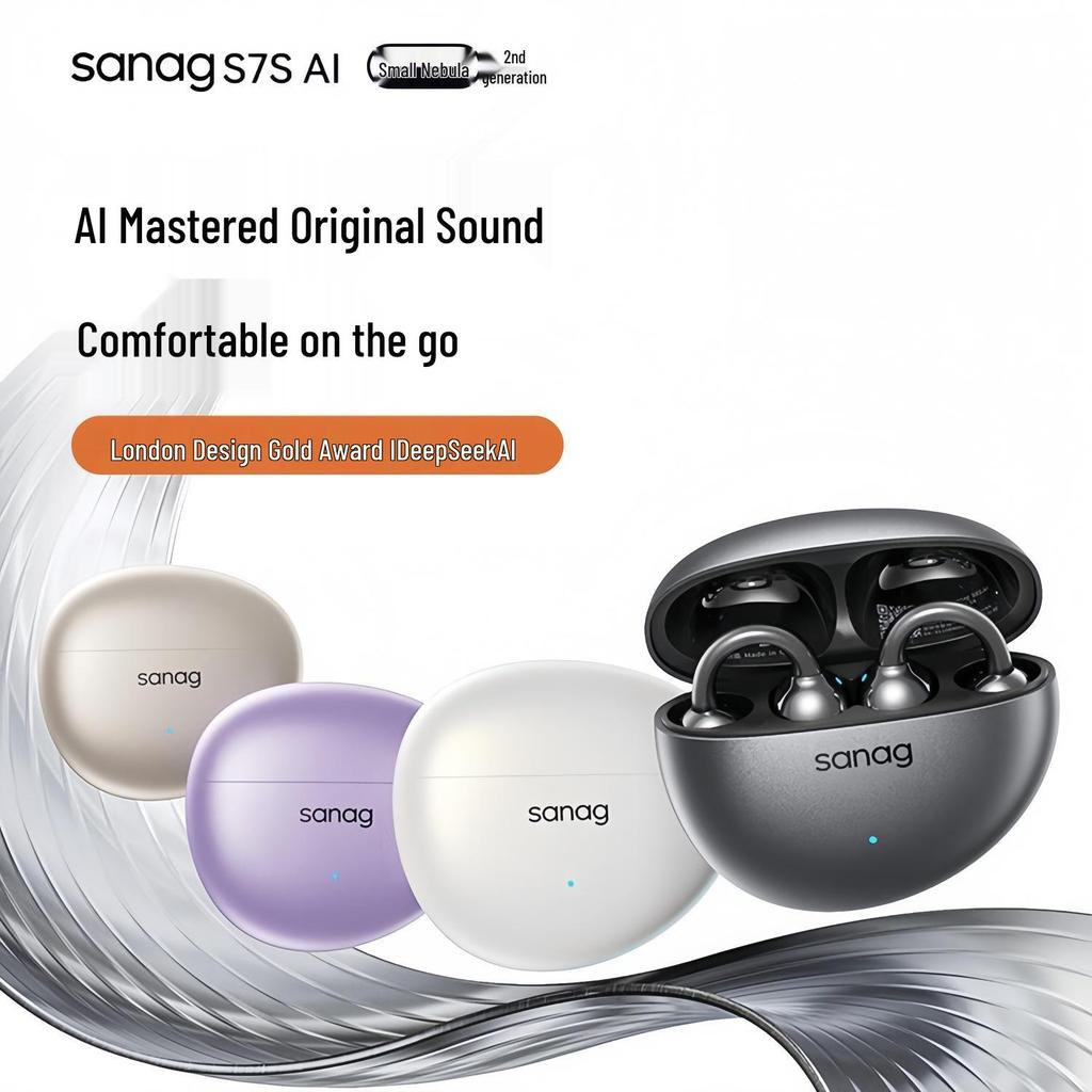 Sanag S7S Bluetooth Ear Clip Earphones with AI Translation and Air Conduction for 2025 Sports - Open, Not In-Ear Design