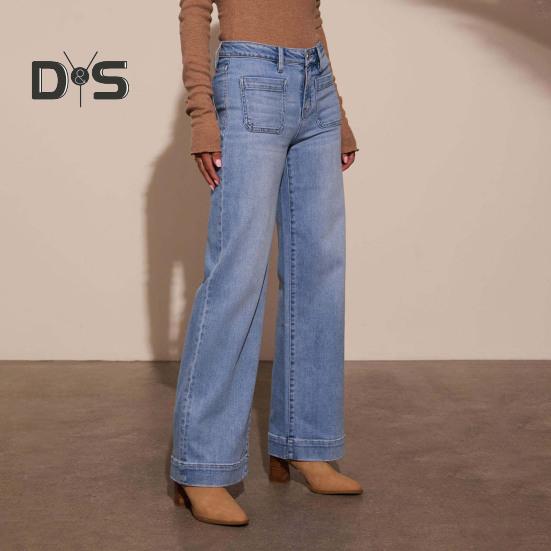 Damskie jeansy proste z wieloma kieszeniami, z wysokim stanem, zapinane na guzik i zamek błyskawiczny, spodnie w jednolitym kolorze, w stylu vintage, dżinsowe spodnie do noszenia na co dzień, do szkoły, do pracy