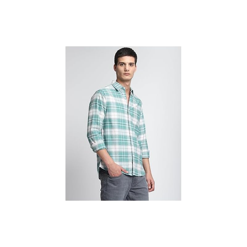 Dennis Lingo Men' Checks Spread Collar Casual Shirt (Dlmshw23015_Gn_Xxl)