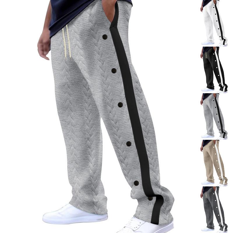 

Autumn drape colour blocking men s casual trousers new loose jacquard button wide leg trousers S білий