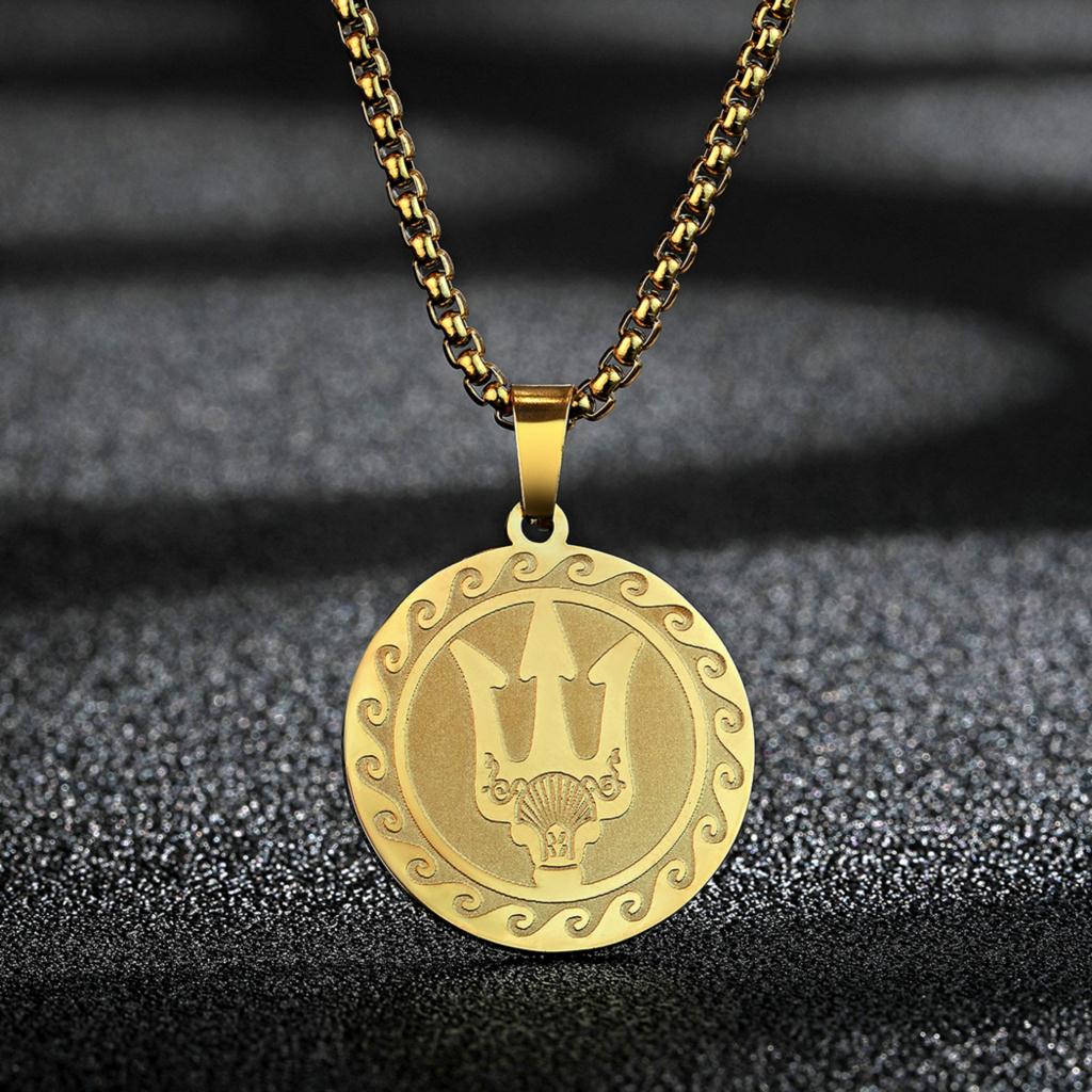 Kinitial Poseidon Unisex ketting Griekse God van de Zee, Medaillon Ketting, Verfijnde Drietand Talisman ketting