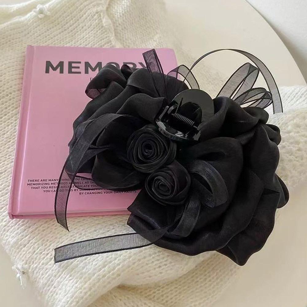 

Великі шпильки-краби з бантом з стрічки, нековзні французькі шпильки для волосся, мила шпилька-краб для волосся з трояндою для жінок чорний