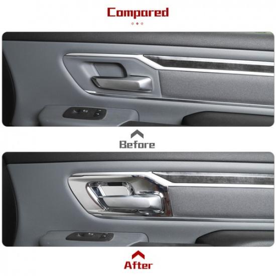 Chrome Inner Door Handle Bowl Frame Trim Decor Cover Bezels for Dodge Ram 2018+