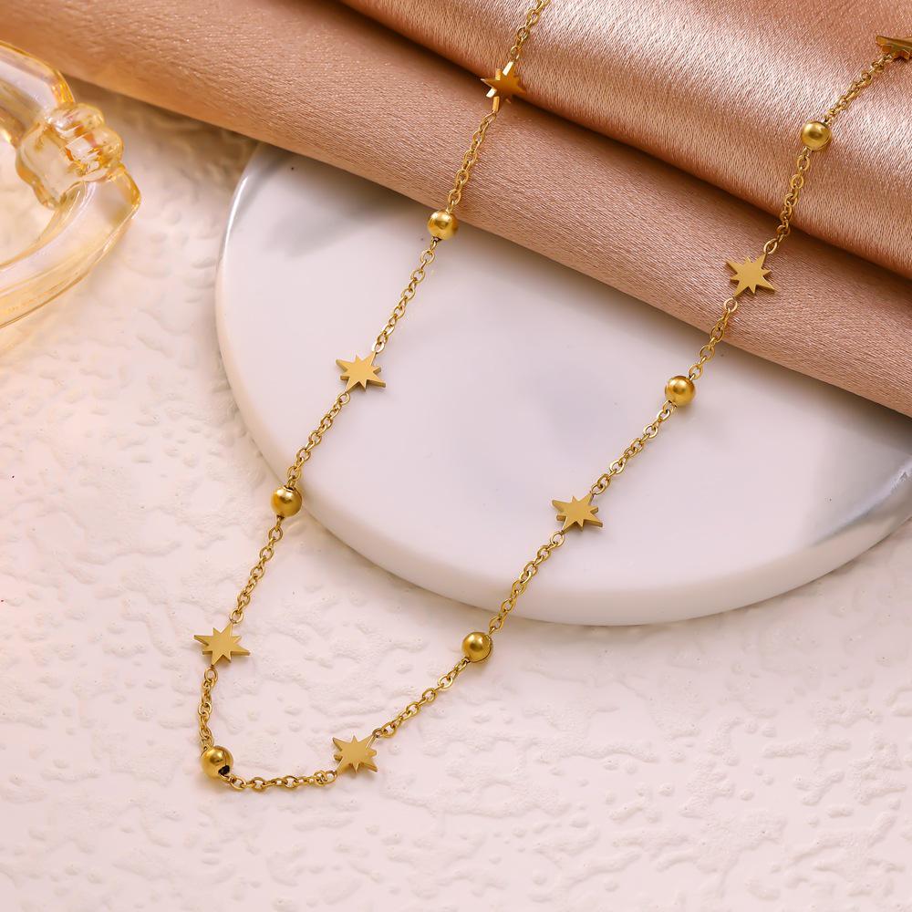 Ensemble de Bijoux Étoile à Huit Branches en Acier Titane - Collier et Bracelet Tendance pour Femmes