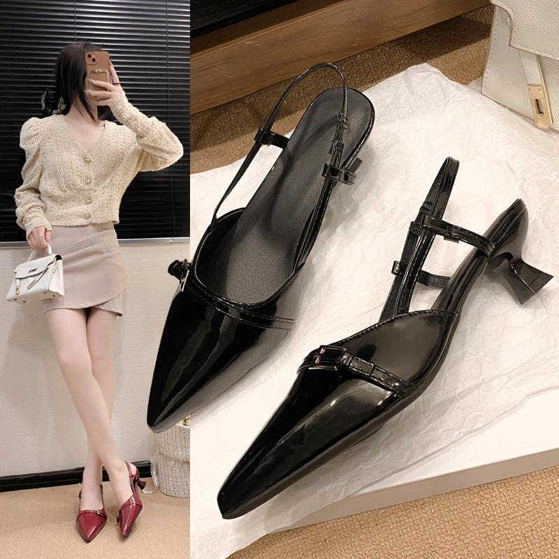 Fashion pointed high heels 2025 summer new high-end patent leather single shoes women wear thin heels bag head sandals tide