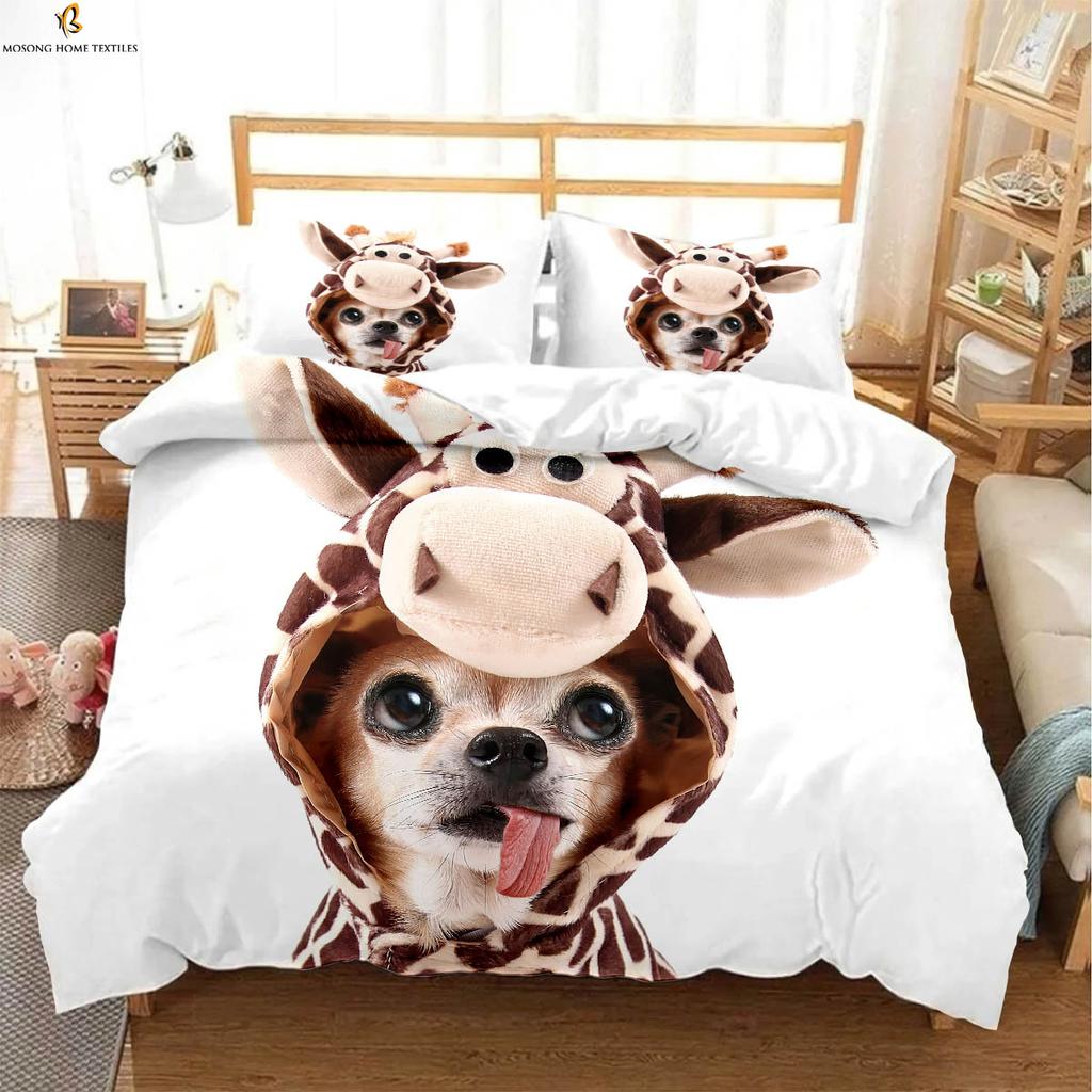 Roztomilý Pes Zvíře 3D Tištěný Povlak na Peřinu Ložní Souprava Povlak na Peřinu Povlak na Polštář Měkký a Pohodlný Povlak na Přikrývku 3 Kusy