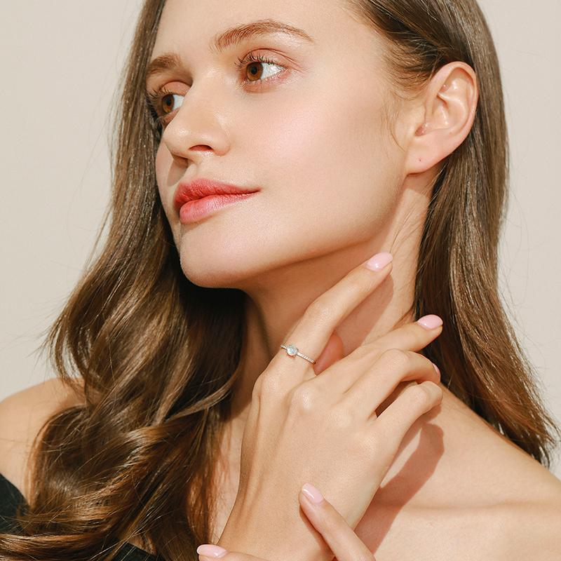 MODIAN 925 Sterling Silver Simple Trendy Round Moonstone Finger Ring 14K Gold Plated Fine Jewelry For Women Gifts