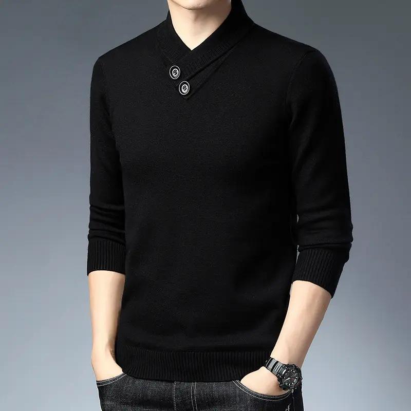 Pierre Cardin Men's Thickened Knit Pullover – Casual Autumn/Winter Long-Sleeved Sweater for Middle-Aged Men