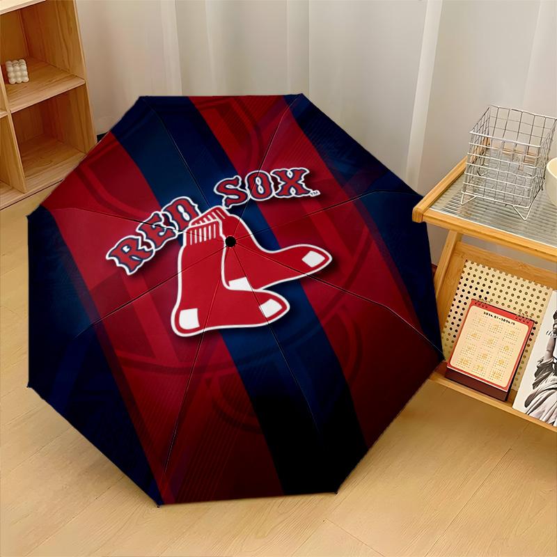 Boston Red Sox Print Auto 8?Ribs Folding Umbrella Wind Resistant Lightweight Automatic Umbrella For Daily Travel