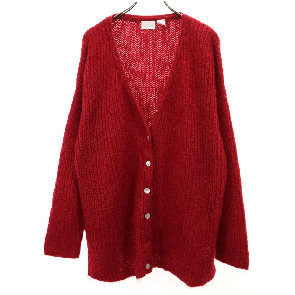 

MODA INT L 80-е Мохер Смесь Винтажный Вязаный кардиган с длинным рукавом L Красный Женский Б/У