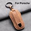 Leather Car Key Cover Case Shell for Porsche Panamera Carman Macann Bobst Cayenne 911 970 981 991 996 Keychain Key Accessories