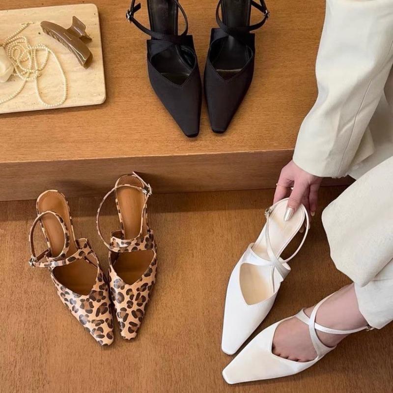 2025 New Brand Women Slipper Fashion Pointed Toe Slip On Ladies Elegant Mules Shoes Thin Low Heel Outdoor Dress Pumps